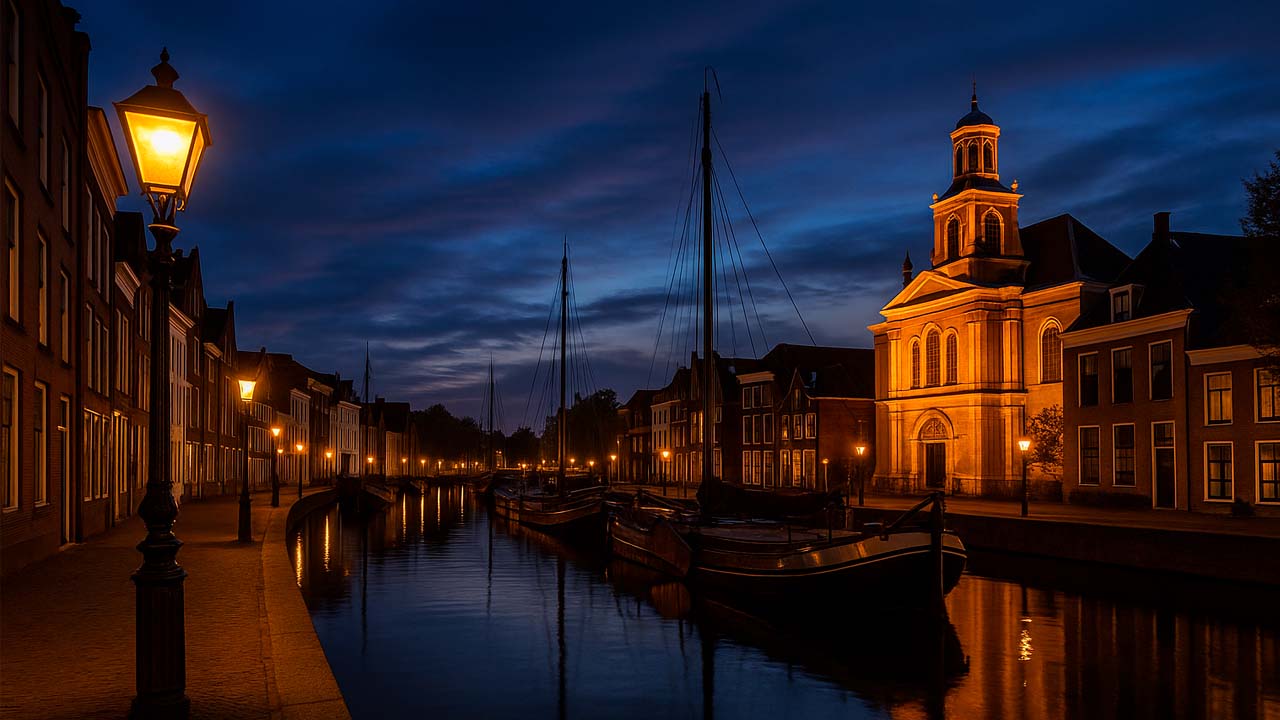 Avondlicht langs Lange Haven