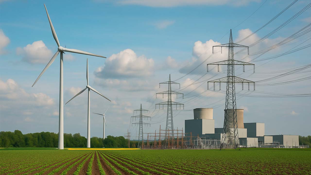 Windmolens en energiecentrale
