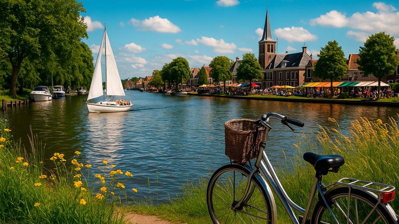 Friesland kanaal met fiets