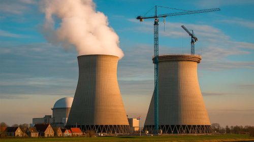 Nederlandse kerncentrale bij zonsondergang
