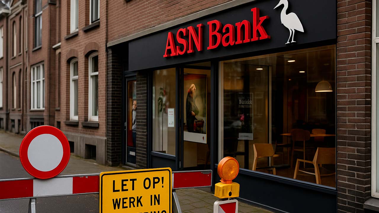 Bankgebouw met werkzaamheden